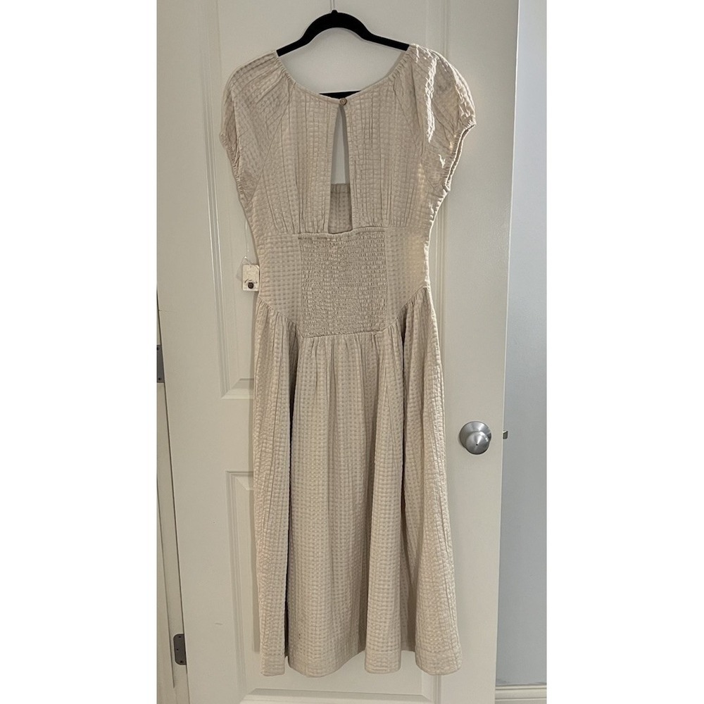 NWT Free People free-est Ciara Pucker Check Midi Dress Minimalist Size M Oatmeal - Picture 5 of 16